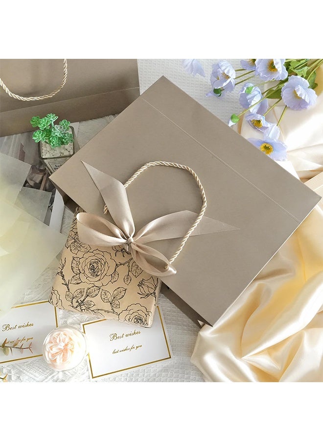 3PCS Champagne Color Large Gift Bags, Paper Bags with Ribbon, Greeting Cards and Tissue Paper, Portable Party Bags with Handles, Birthday Gift Bags, Present Bags for Wedding Party, Party Supplies Bags size :32cm*25cm*11cm - Image 5